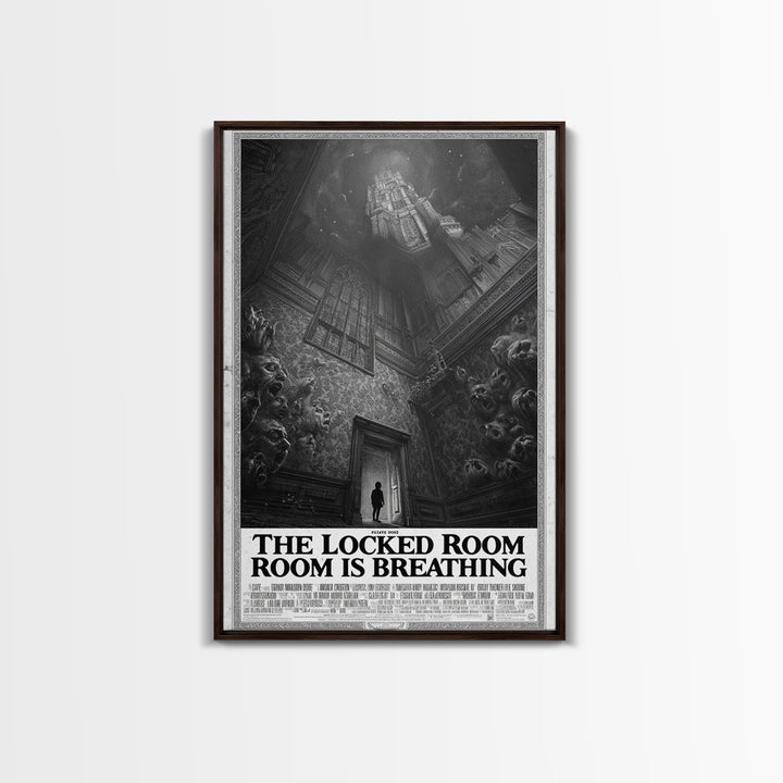 The Locked Room Is Breathing, English Language Horror Movie Poster, Gothic Engraving Art, Cult Horror Poster, Framed Canvas Print