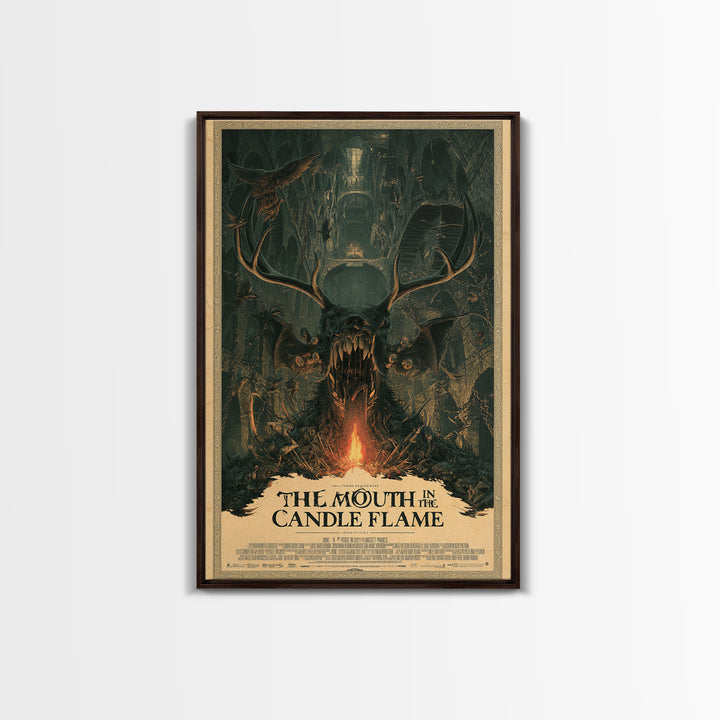 The Mouth In The Candle Flame, English Language Horror Movie Poster, Architectural Etching Art, Retro Horror Movie Art