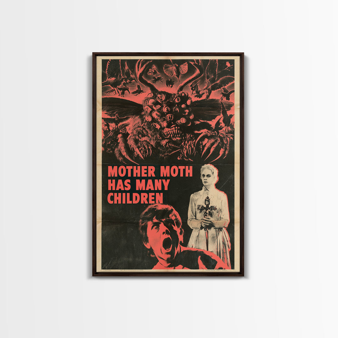 Mother Moth Has Many Children, English Language Horror Movie Poster, 1950s Creature-Feature One-Sheet Inspired Art, Gothic Cinema Wall Art