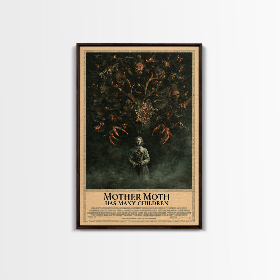 Mother Moth Has Many Children, English Language Horror Movie Poster, Dark Romantic Horror Art, Retro Horror Movie Art, Canvas Print