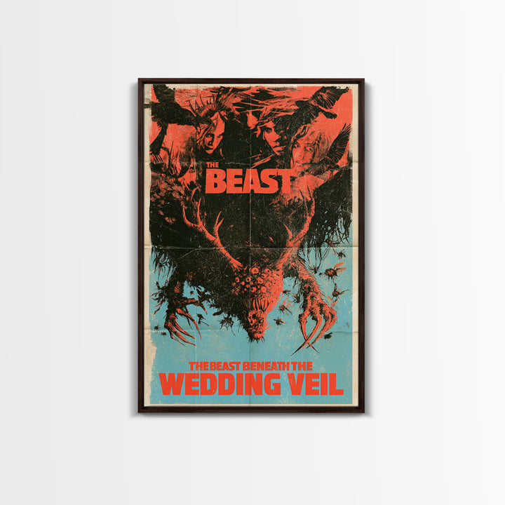 The Beast Beneath The Wedding Veil, English Language Horror Movie Poster, 1970s Horror Art, Classic Monster Poster, Framed Canvas Print