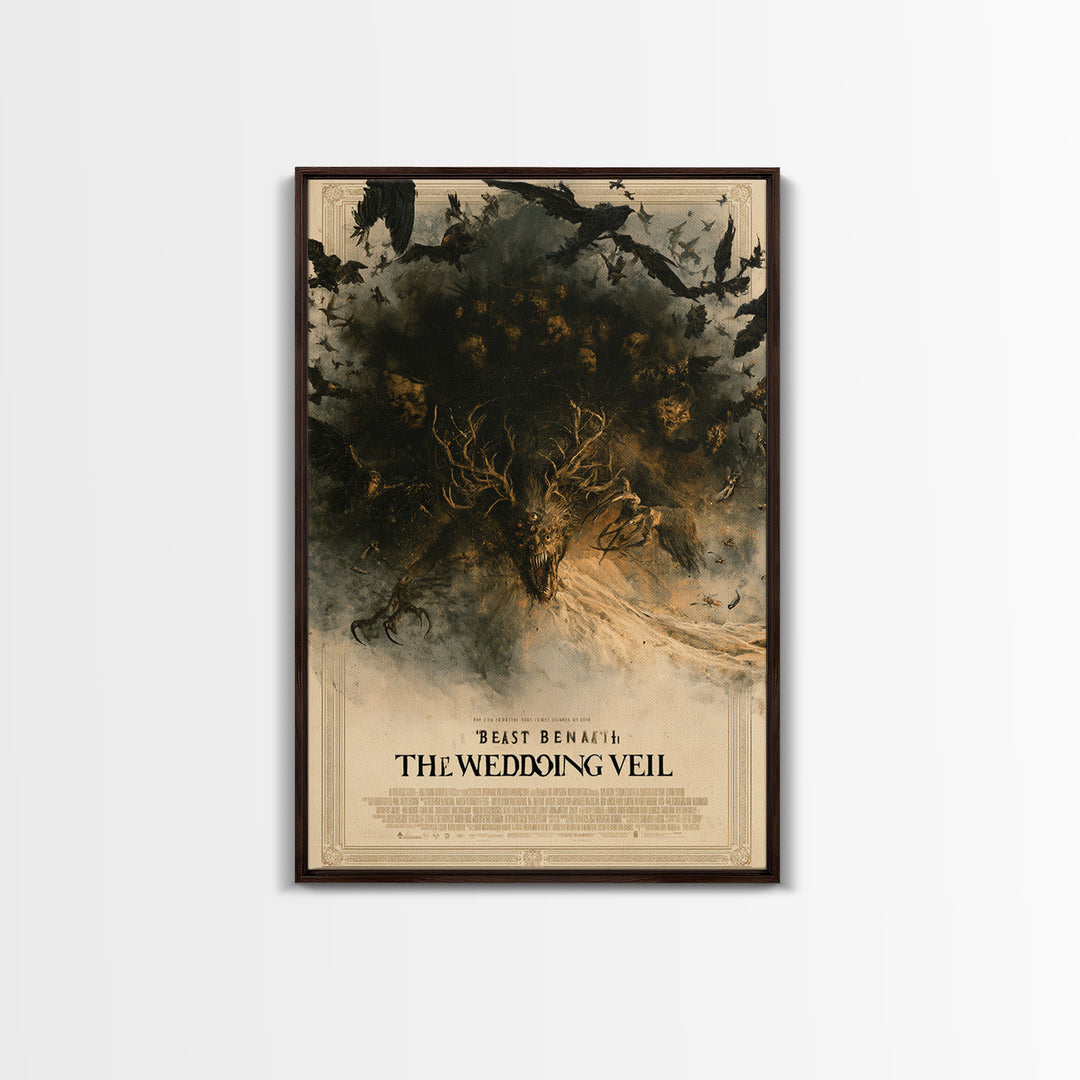 The Beast Beneath The Wedding Veil, English Language Horror Movie Poster, Dark Romantic Horror Art, Classic Monster Poster, Canvas Print