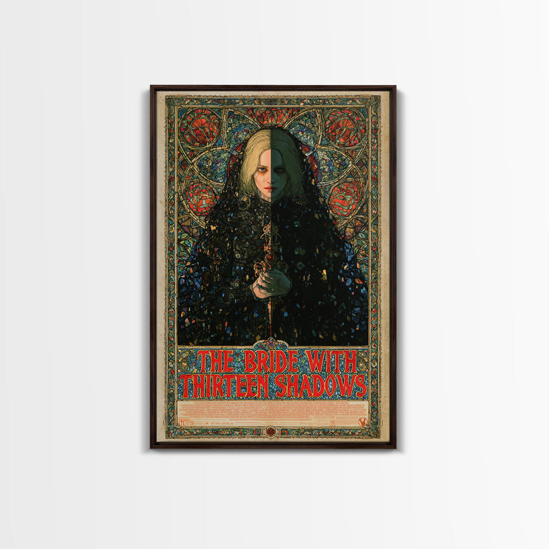 The Bride With Thirteen Shadows, English Language Horror Movie Poster, Stained Glass Gothic Art, Gothic Cinema Wall Art, Canvas Print
