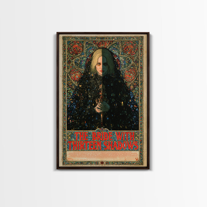 The Bride With Thirteen Shadows, English Language Horror Movie Poster, Stained Glass Gothic Art, Gothic Cinema Wall Art, Canvas Print