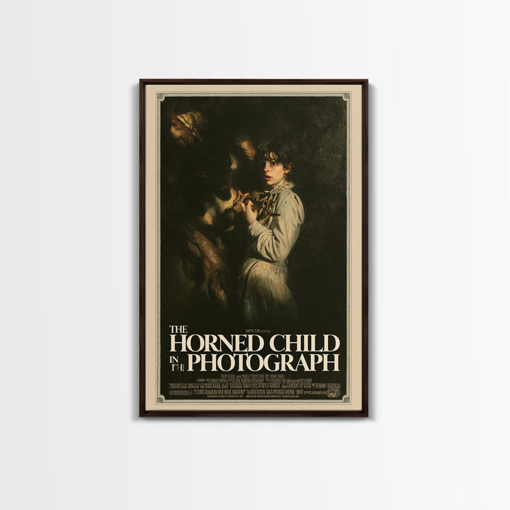 The Horned Child In The Photograph, English Language Horror Movie Poster, Gothic Nightmare Art, Gothic Cinema Wall Art, Canvas Print