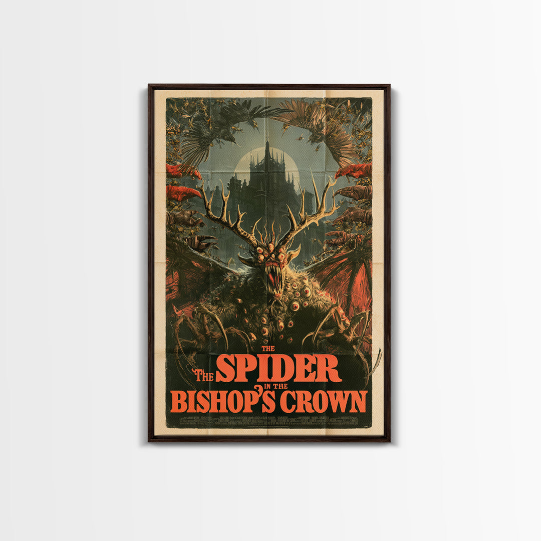 The Spider In The Bishop'S Crown, English Language Horror Movie Poster, Giallo Horror Art, Retro Horror Movie Art, Framed Canvas Print