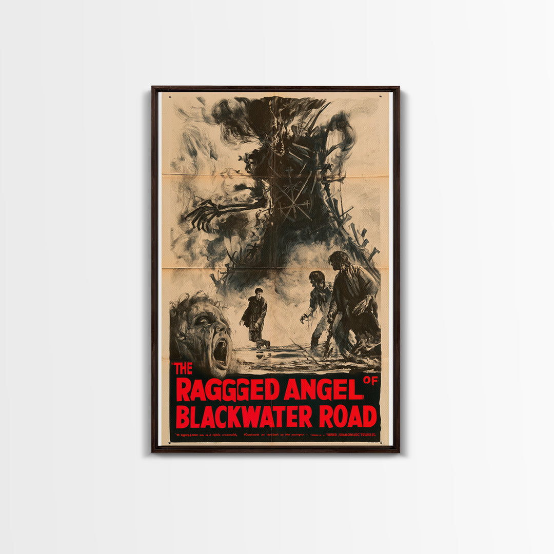 The Ragged Angel Of Blackwater Road, English Language Horror Movie Poster, 1950s Creature-Feature One-Sheet Inspired Art, Cult Horror Poster