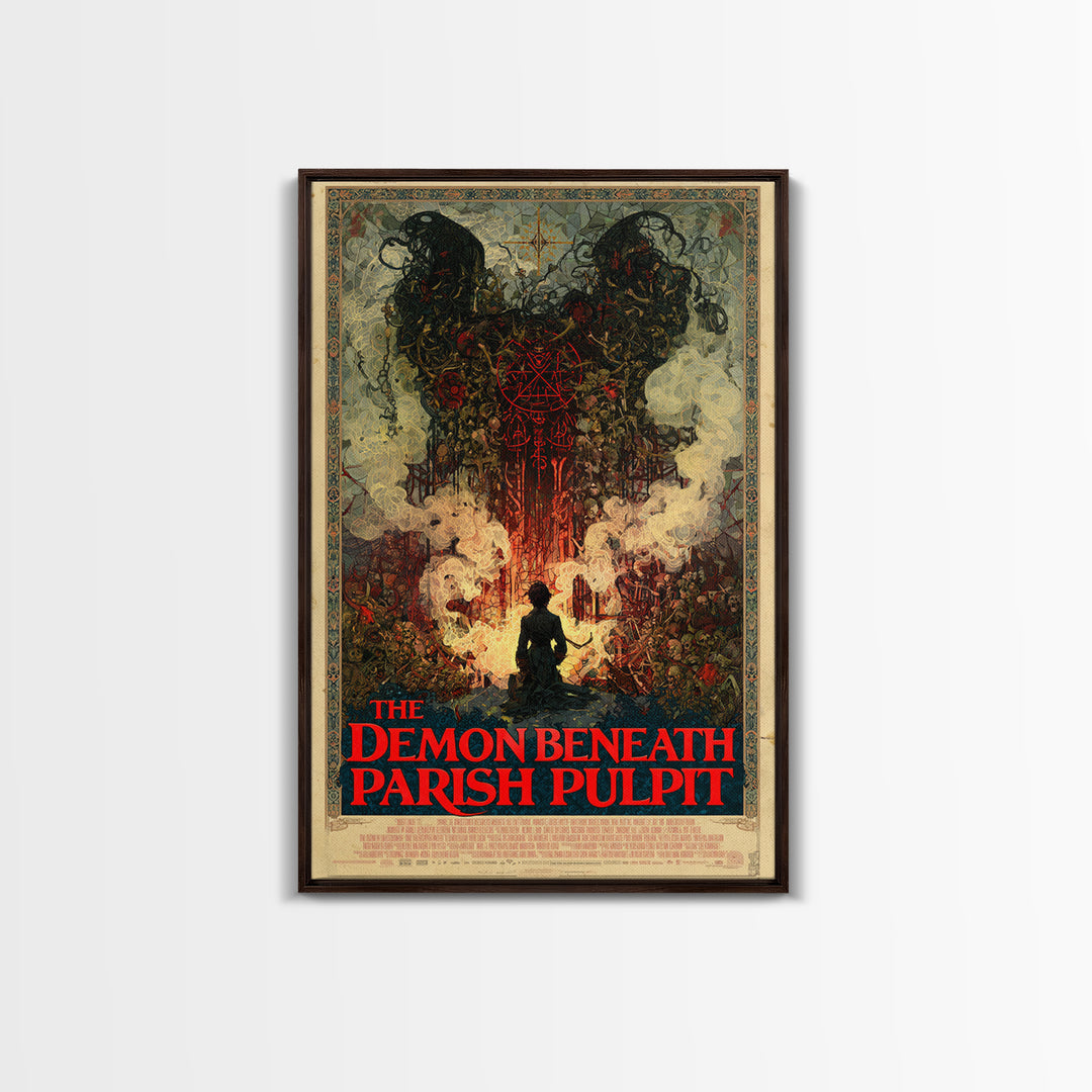 The Demon Beneath The Parish Pulpit, English Language Horror Movie Poster, Stained Glass Gothic Art, Gothic Cinema Wall Art, Canvas Print