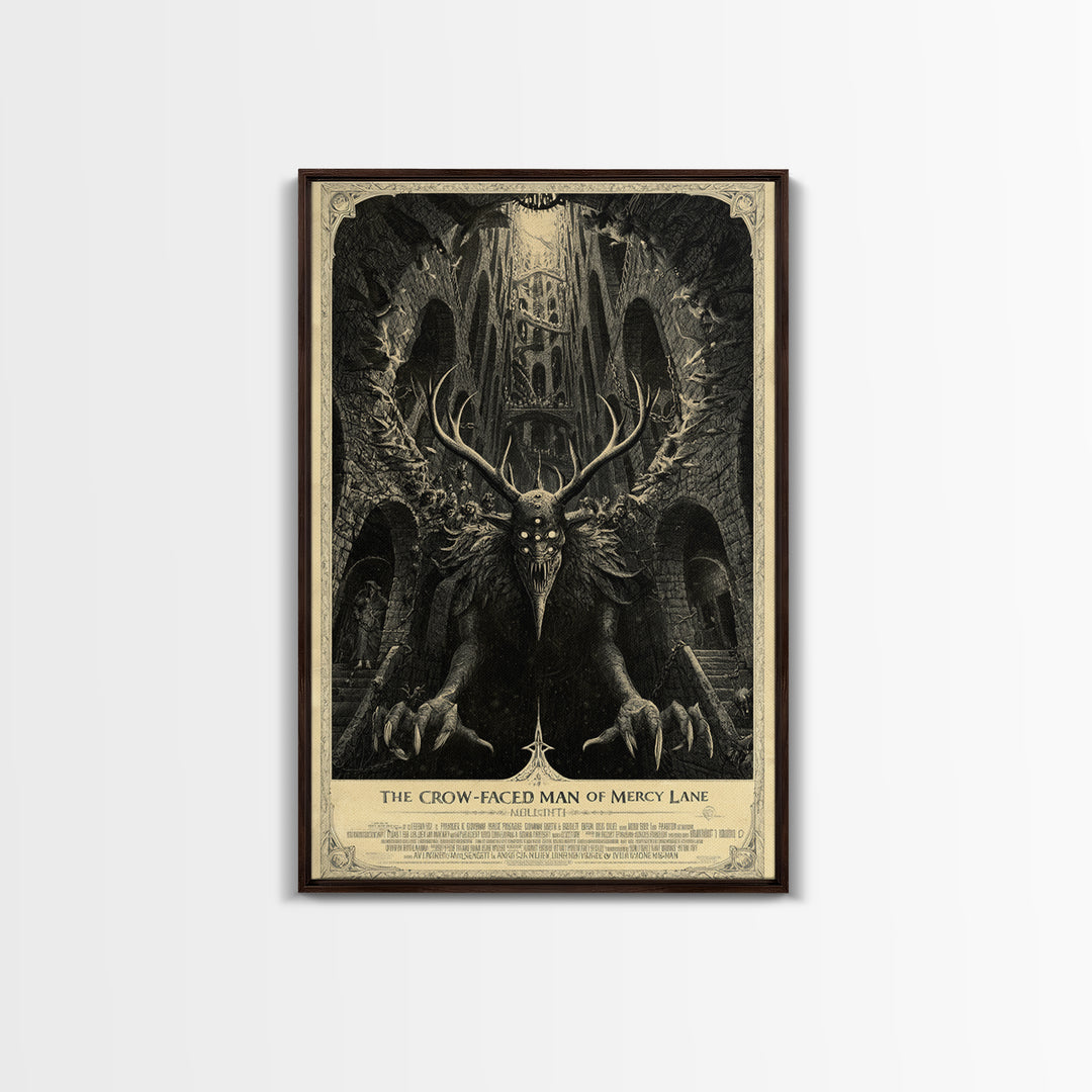 The Crow-Faced Man Of Mercy Lane, English Language Horror Movie Poster, Architectural Etching Art, Classic Monster Poster