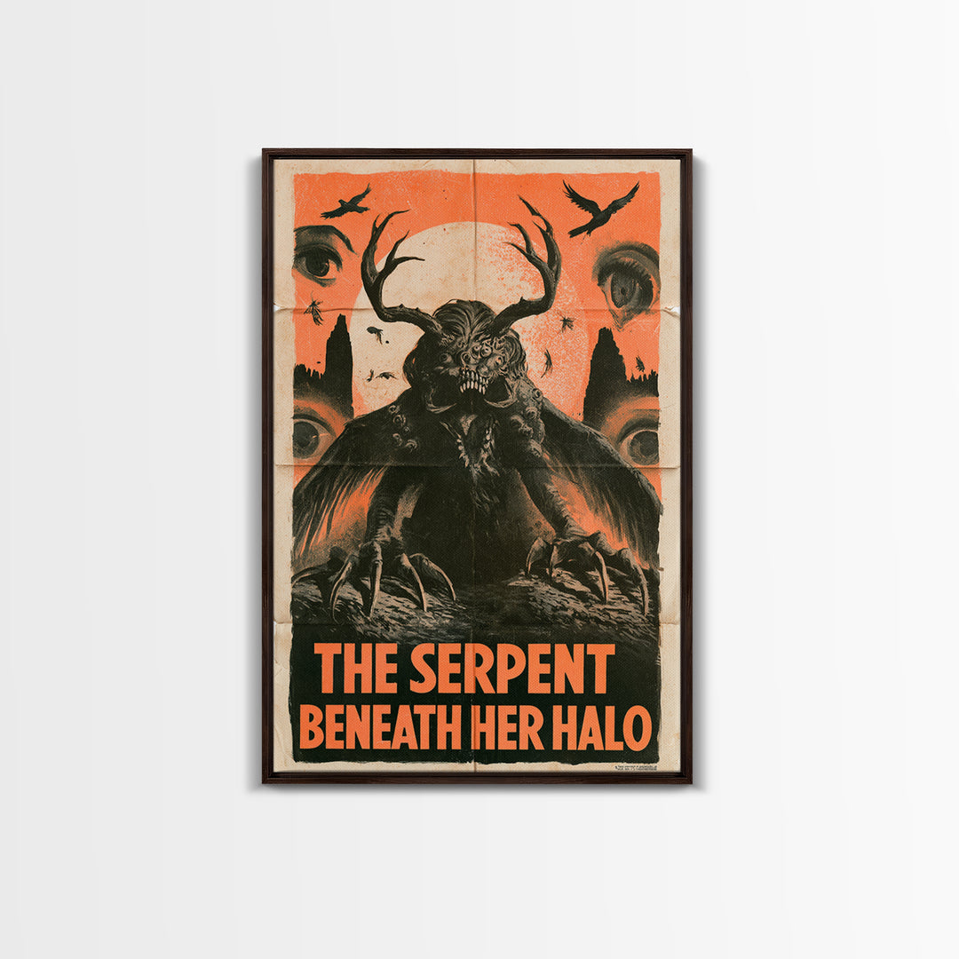 The Serpent Beneath Her Halo, English Language Horror Movie Poster, 1930s Horror Art, Retro Horror Movie Art, Framed Canvas Print