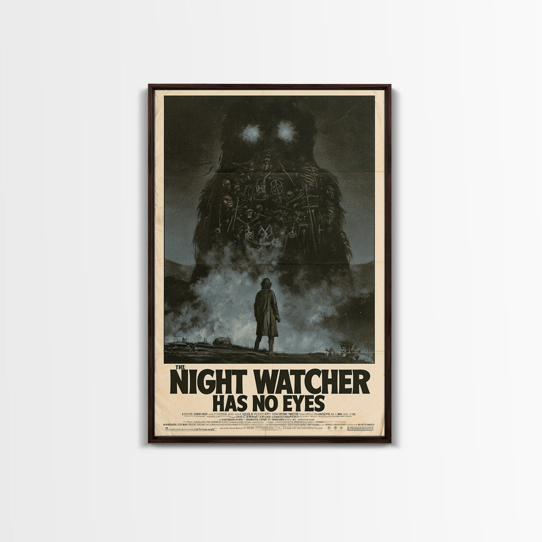 The Night Watcher Has No Eyes, English Language Horror Movie Poster, 1970s Horror Art, Classic Monster Poster, Framed Canvas Print