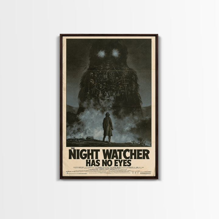 The Night Watcher Has No Eyes, English Language Horror Movie Poster, 1970s Horror Art, Classic Monster Poster, Framed Canvas Print