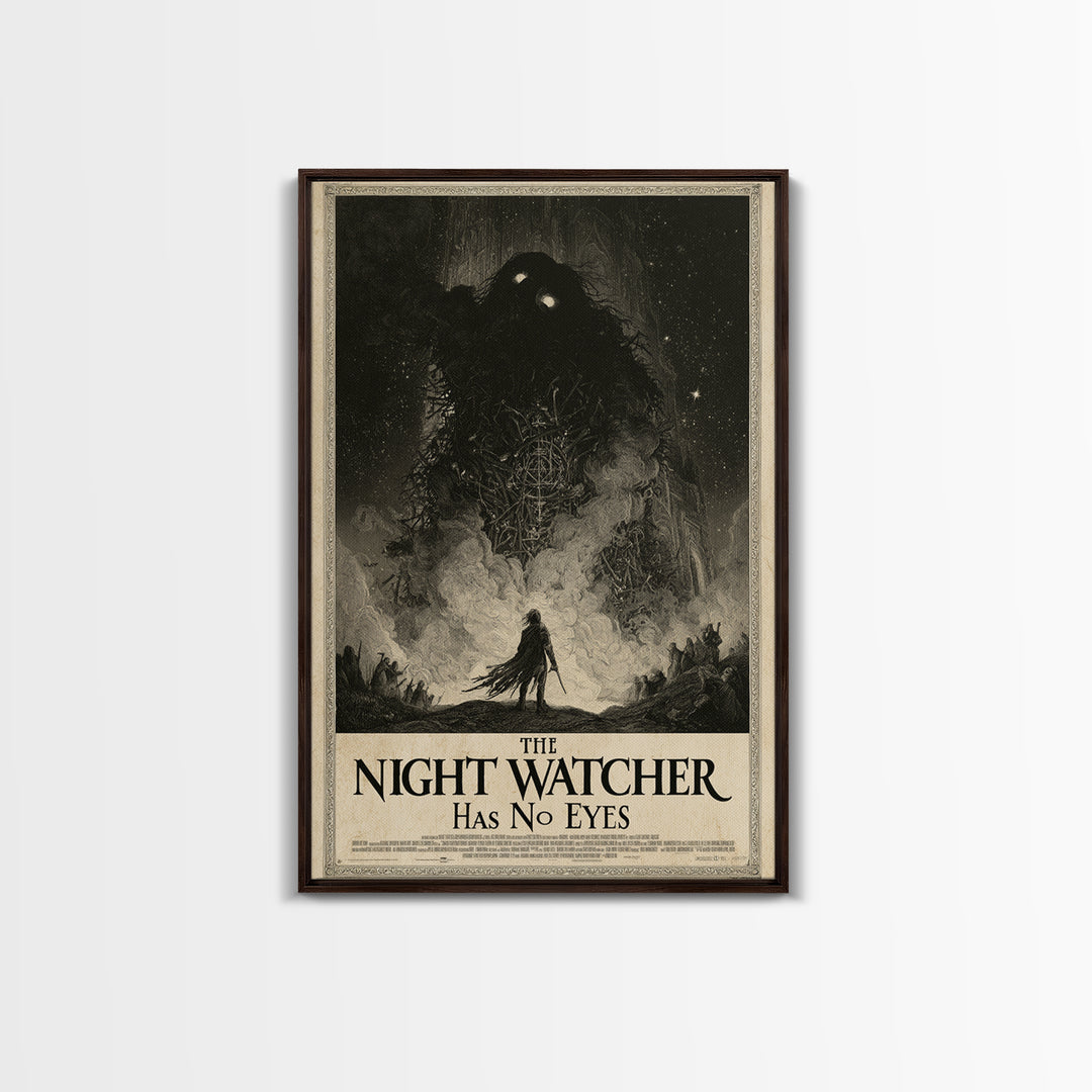 The Night Watcher Has No Eyes, English Language Horror Movie Poster, Gothic Engraving Art, Classic Monster Poster, Canvas Print