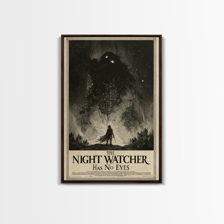 The Night Watcher Has No Eyes, English Language Horror Movie Poster, Gothic Engraving Art, Classic Monster Poster, Canvas Print