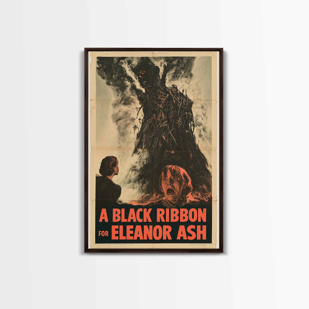 A Black Ribbon For Eleanor Ash, English Language Horror Movie Poster, 1950s Creature-Feature One-Sheet Inspired Art, Retro Horror Movie Art