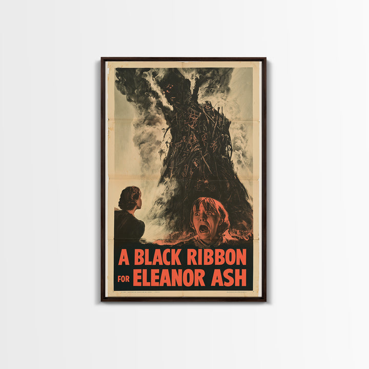 A Black Ribbon For Eleanor Ash, English Language Horror Movie Poster, 1950s Creature-Feature One-Sheet Inspired Art, Retro Horror Movie Art