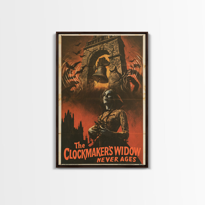 The Clockmaker'S Widow Never Ages, English Language Horror Movie Poster, 1960s Horror Art, Cult Horror Poster, Canvas Print