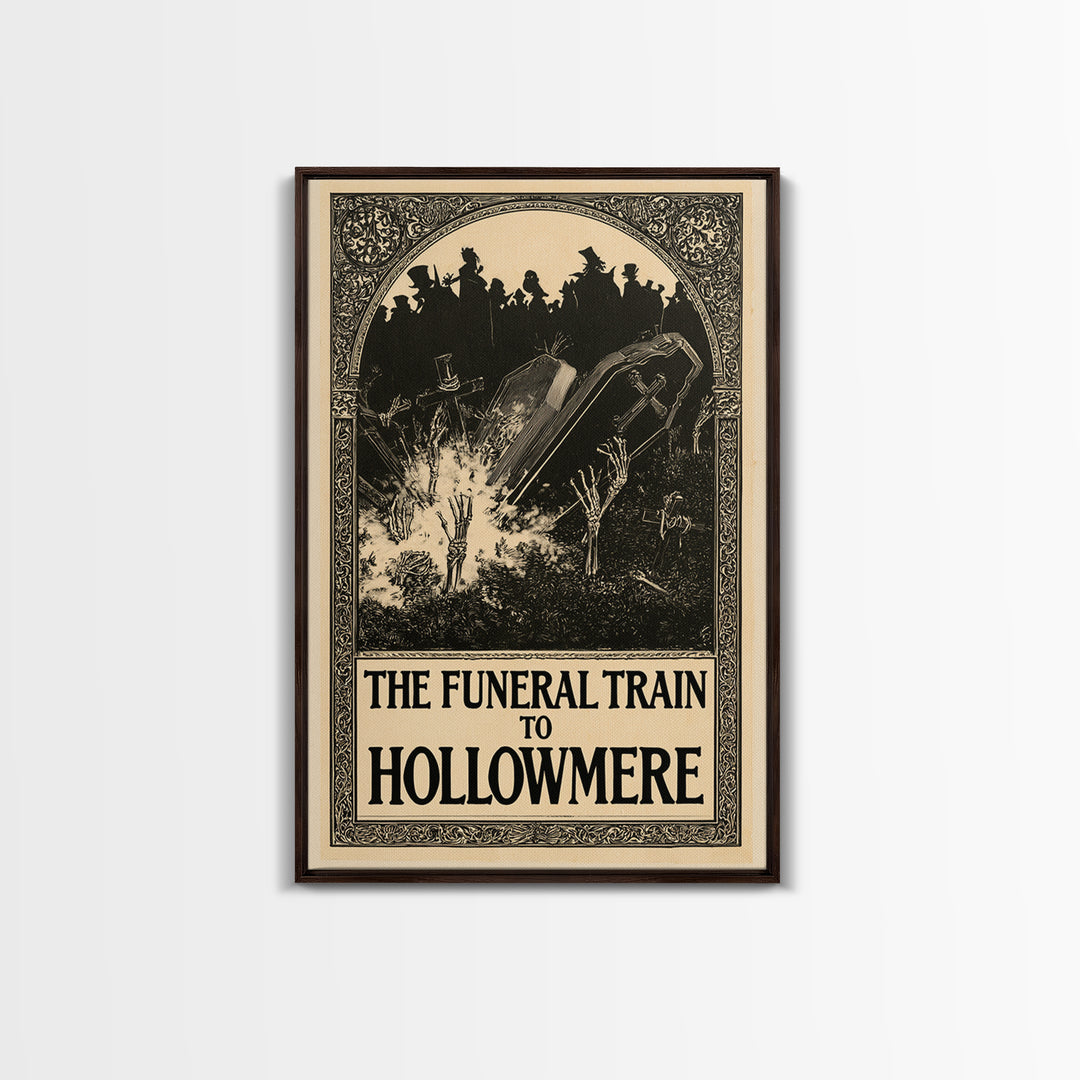 The Funeral Train To Hollowmere, English Language Horror Movie Poster, Decadent Line Art, Retro Horror Movie Art, Canvas Print