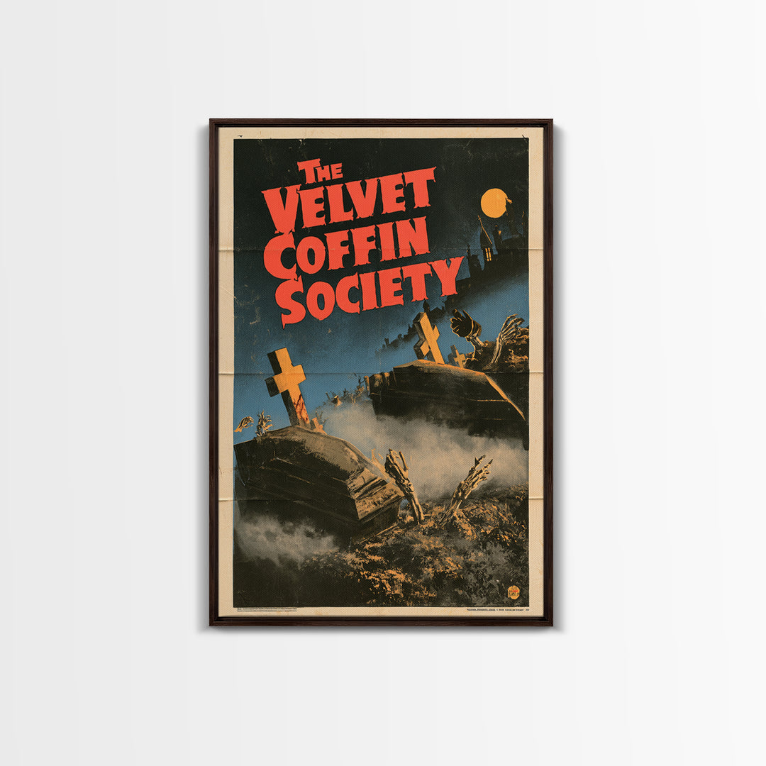 The Velvet Coffin Society, English Language Horror Movie Poster, Giallo Horror Art, Classic Monster Poster, Framed Canvas Print