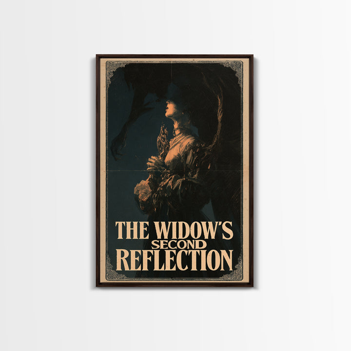 The Widow'S Second Reflection, English Language Horror Movie Poster, Gothic Nightmare Art, Gothic Cinema Wall Art, Framed Canvas Print