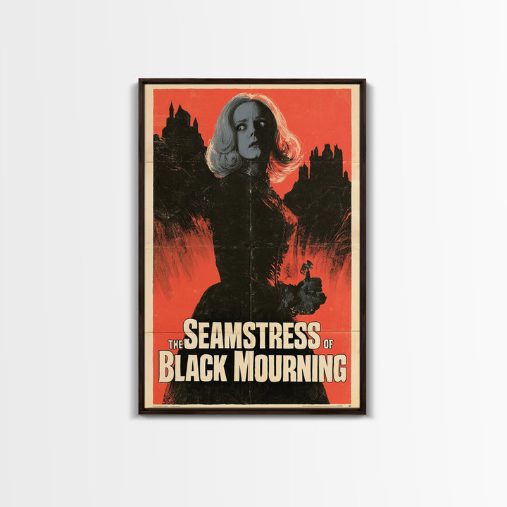 The Seamstress Of Black Mourning, English Language Horror Movie Poster, 1960s Horror Art, Cult Horror Poster, Framed Canvas Print