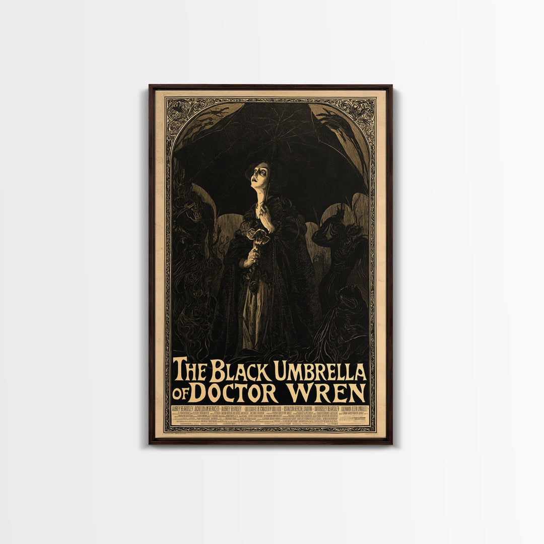 The Black Umbrella Of Doctor Wren, English Language Horror Movie Poster, Decadent Line Art, Retro Horror Movie Art, Canvas Print