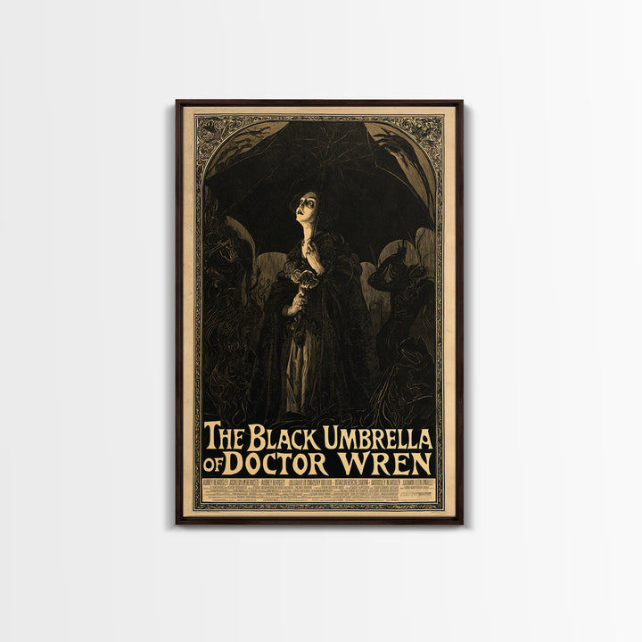 The Black Umbrella Of Doctor Wren, English Language Horror Movie Poster, Decadent Line Art, Retro Horror Movie Art, Canvas Print