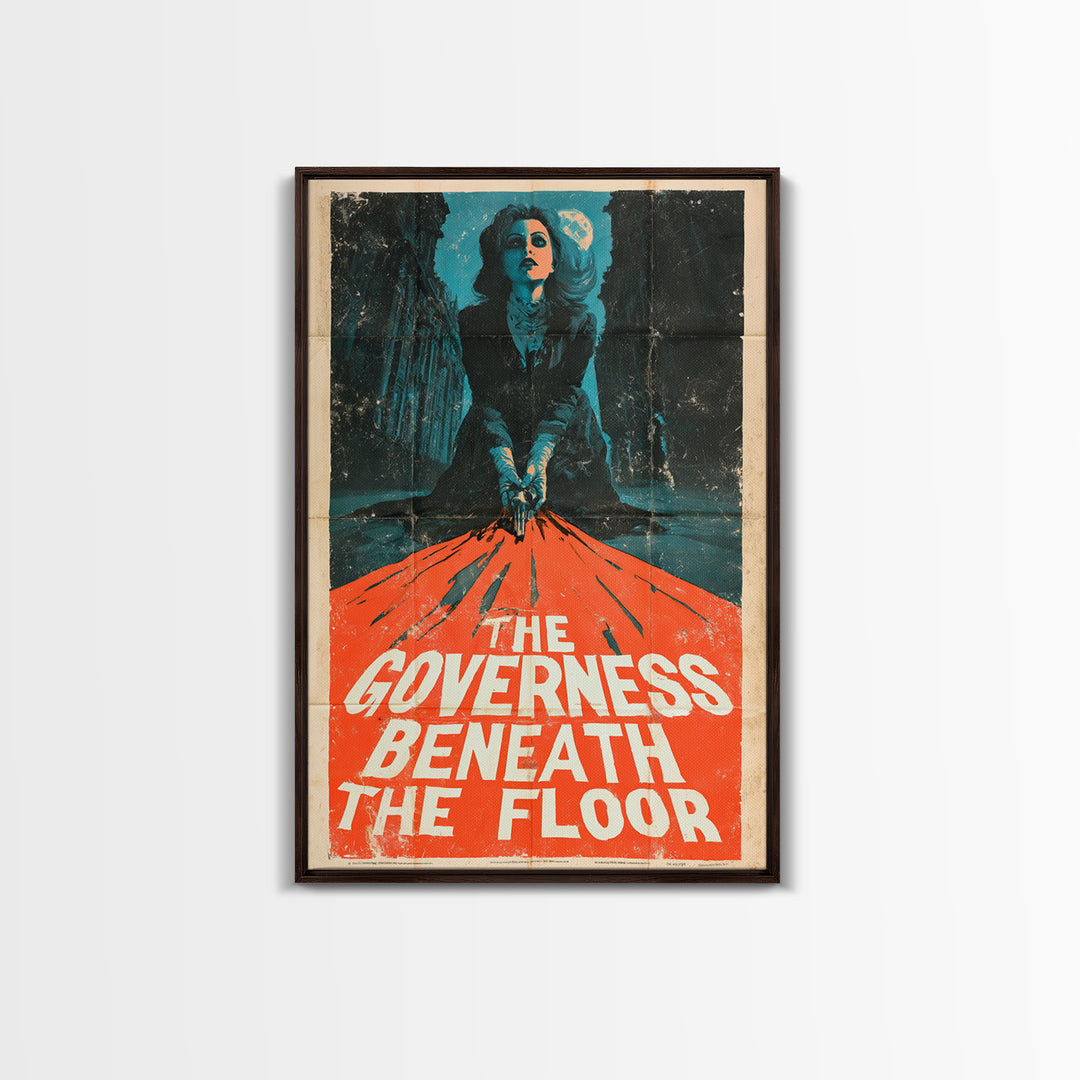 The Governess Beneath The Floor, English Language Horror Movie Poster, Giallo Horror Art, Cult Horror Poster, Framed Canvas Print
