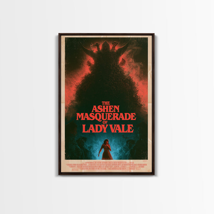 The Ashen Masquerade Of Lady Vale, English Language Horror Movie Poster, 1980s Vhs Nightmare Cover Inspired Art, Retro Horror Movie Art