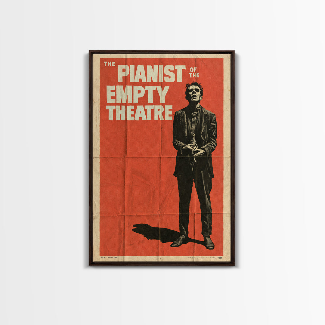 The Pianist Of The Empty Theatre, English Language Horror Movie Poster, 1950s Creature-Feature One-Sheet Inspired Art, Framed Canvas Print