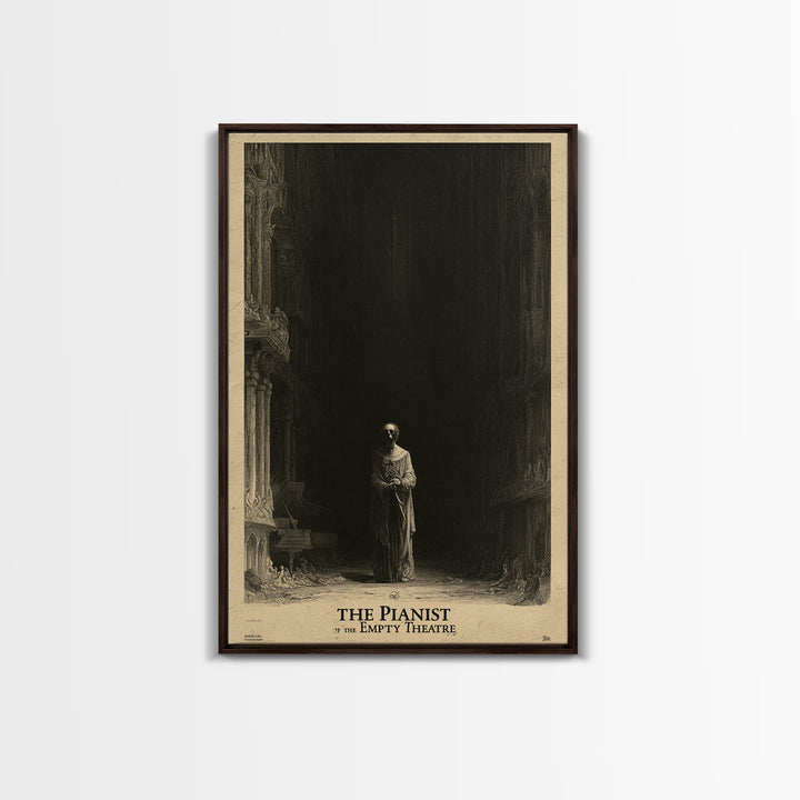 The Pianist Of The Empty Theatre, English Language Horror Movie Poster, Gothic Engraving Art, Classic Monster Poster, Horror Wall Decor