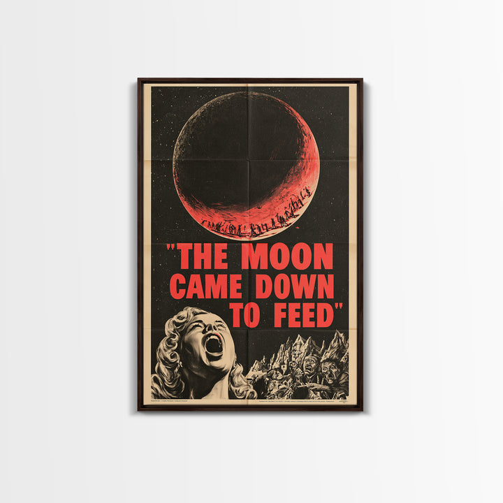 The Moon Came Down To Feed, English Language Horror Movie Poster, 1950s Creature-Feature One-Sheet Inspired Art, Classic Monster Poster