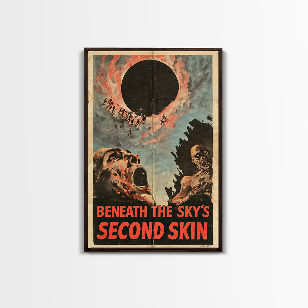 Beneath The Sky'S Second Skin, English Language Horror Movie Poster, 1950s Creature-Feature One-Sheet Inspired Art, Gothic Cinema Wall Art