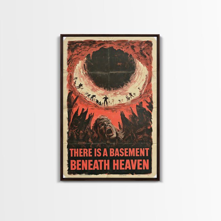 There Is A Basement Beneath Heaven, English Language Horror Movie Poster, 1950s Creature-Feature One-Sheet Inspired Art, Canvas Print