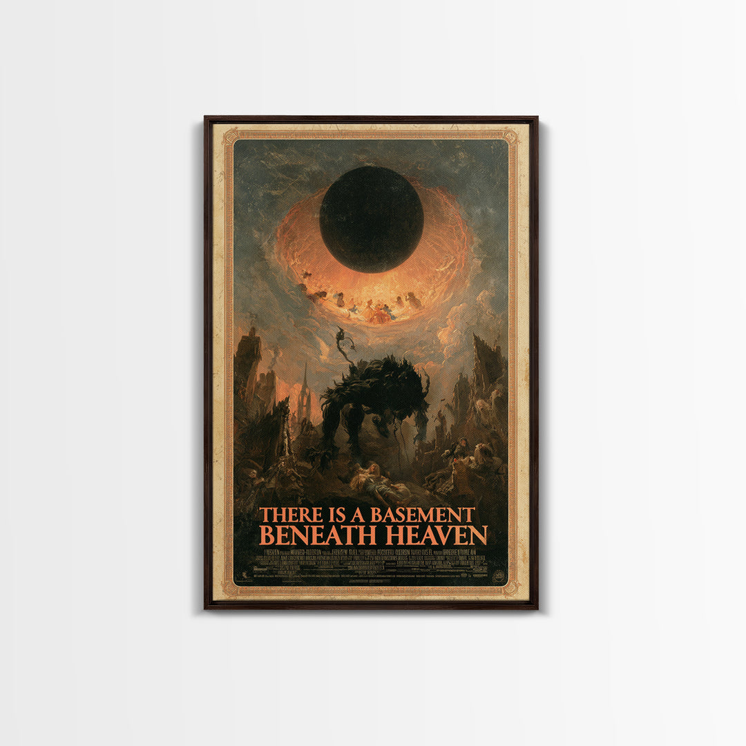 There Is A Basement Beneath Heaven, English Language Horror Movie Poster, Gothic Nightmare Art, Retro Horror Movie Art