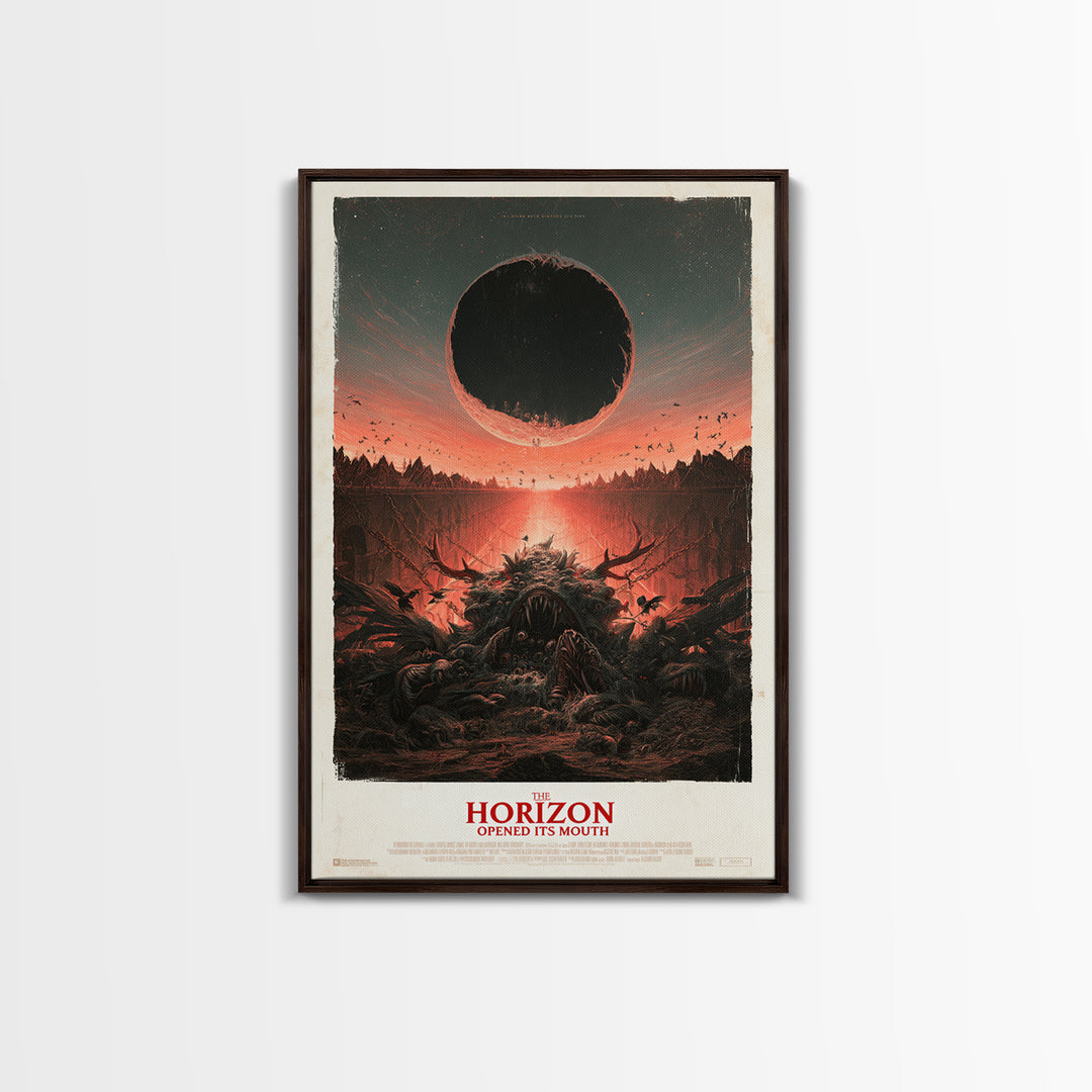 The Horizon Opened Its Mouth, English Language Horror Movie Poster, Architectural Etching Art, Retro Horror Movie Art