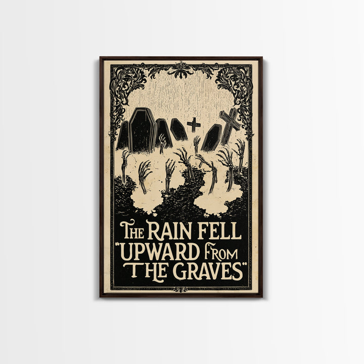 The Rain Fell Upward From The Graves, English Language Horror Movie Poster, Decadent Line Art, Cult Horror Poster
