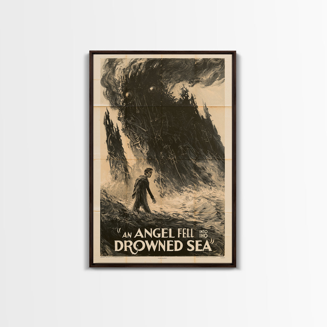 An Angel Fell Into The Drowned Sea, English Language Horror Movie Poster, 1930s Horror Art, Gothic Cinema Wall Art, Canvas Print