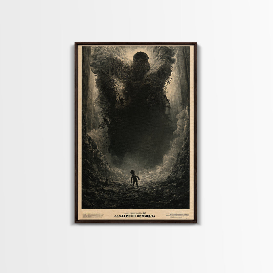 An Angel Fell Into The Drowned Sea, English Language Horror Movie Poster, Gothic Engraving Art, Cult Horror Poster, Framed Canvas Print