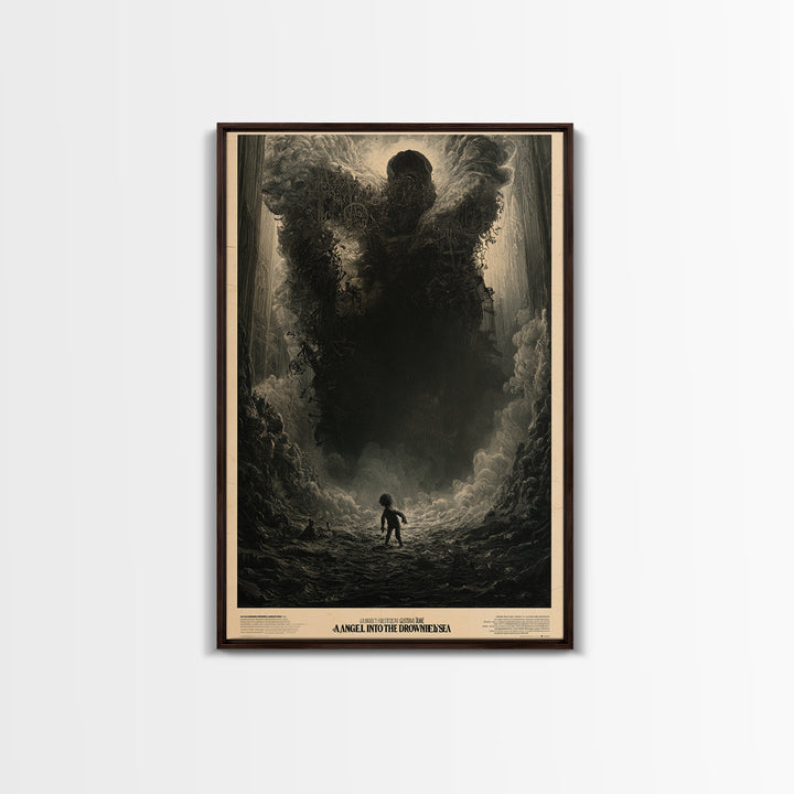 An Angel Fell Into The Drowned Sea, English Language Horror Movie Poster, Gothic Engraving Art, Cult Horror Poster, Framed Canvas Print