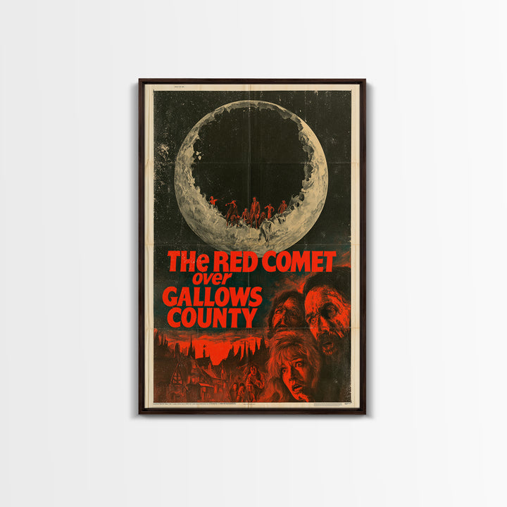 The Red Comet Over Gallows County, English Language Horror Movie Poster, 1970s Horror Art, Classic Monster Poster, Framed Canvas Print