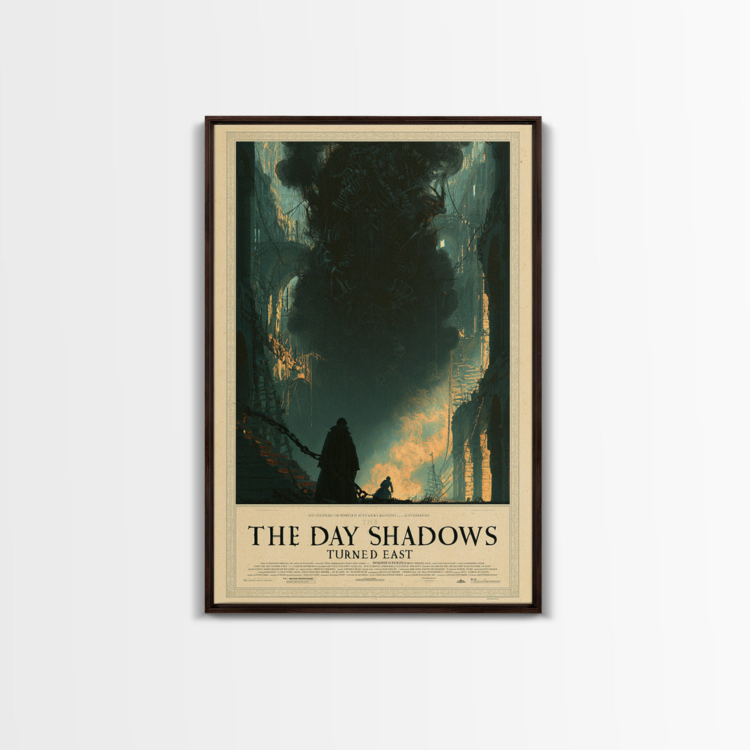 The Day The Shadows Turned East, English Language Horror Movie Poster, Architectural Etching Art, Retro Horror Movie Art