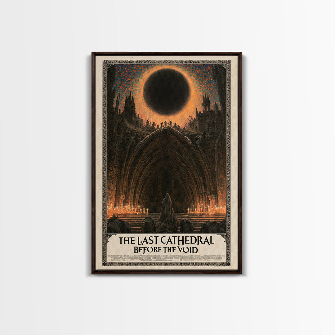 The Last Cathedral Before The Void, English Language Horror Movie Poster, Stained Glass Gothic Art, Retro Horror Movie Art