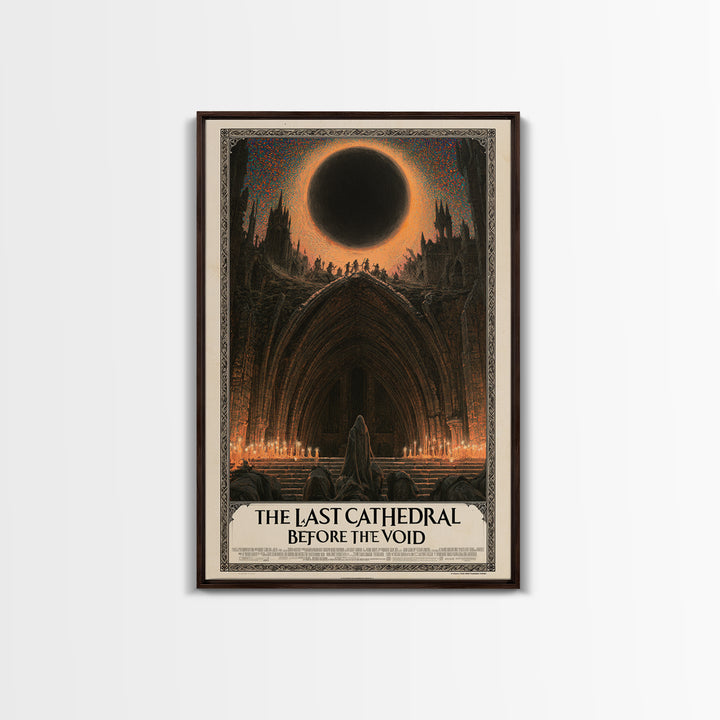 The Last Cathedral Before The Void, English Language Horror Movie Poster, Stained Glass Gothic Art, Retro Horror Movie Art