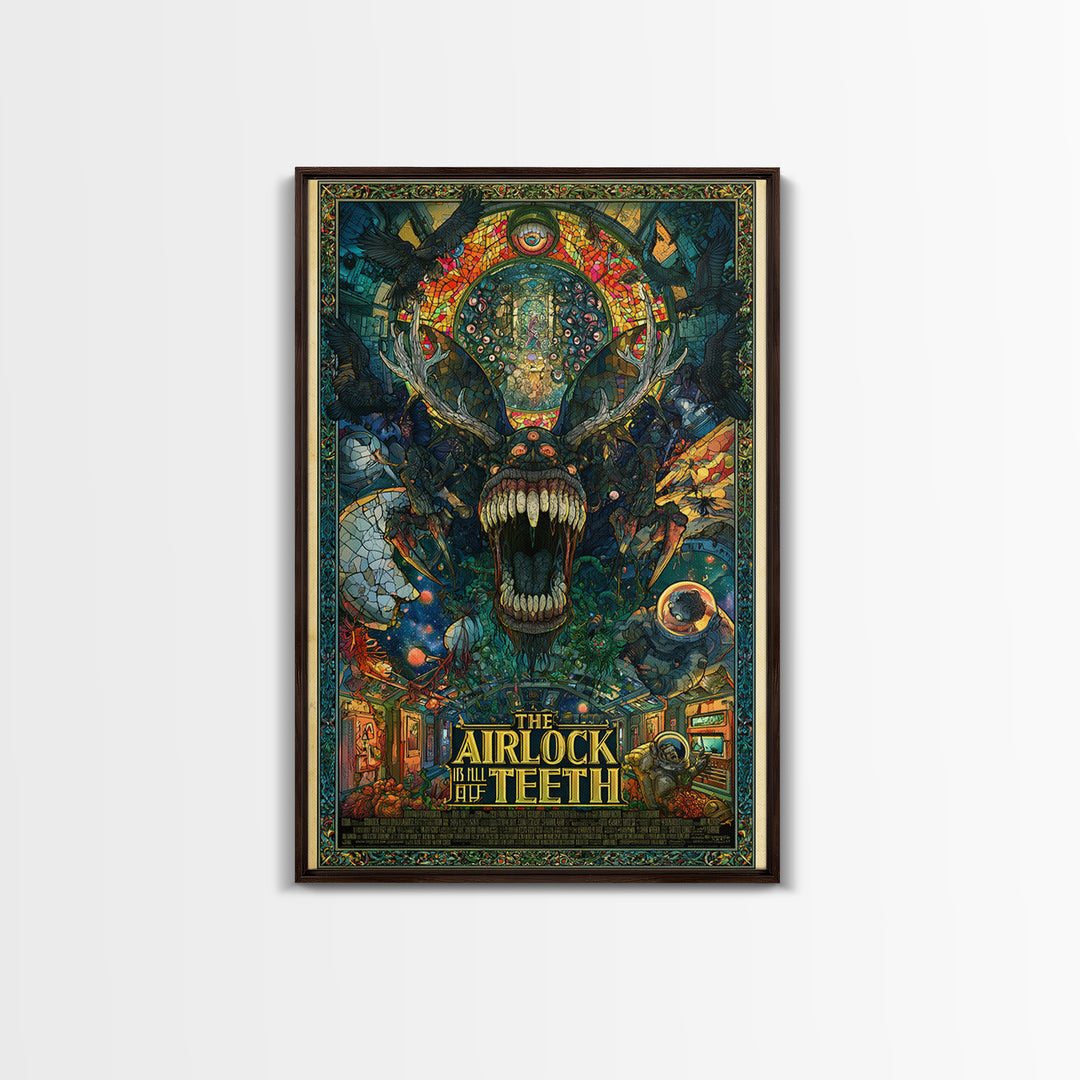 The Airlock Is Full Of Teeth, English Language Horror Movie Poster, Stained Glass Gothic Art, Classic Monster Poster, Canvas Print