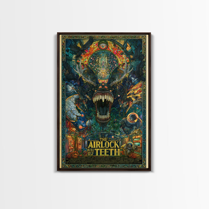 The Airlock Is Full Of Teeth, English Language Horror Movie Poster, Stained Glass Gothic Art, Classic Monster Poster, Canvas Print