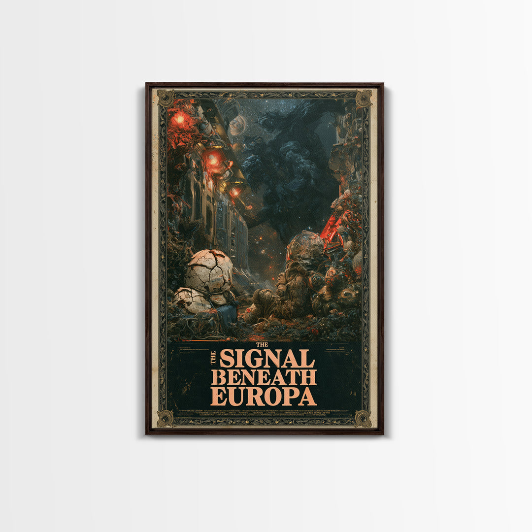 The Signal Beneath Europa, English Language Horror Movie Poster, Gothic Nightmare Art, Retro Horror Movie Art, Framed Canvas Print