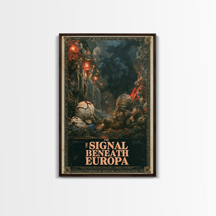 The Signal Beneath Europa, English Language Horror Movie Poster, Gothic Nightmare Art, Retro Horror Movie Art, Framed Canvas Print