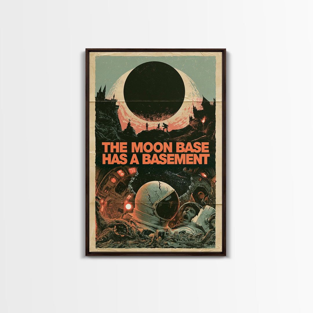 The Moon Base Has A Basement, English Language Horror Movie Poster, 1960s Horror Art, Gothic Cinema Wall Art, Framed Canvas Print