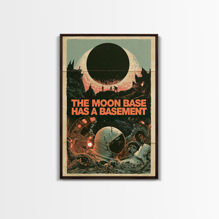 The Moon Base Has A Basement, English Language Horror Movie Poster, 1960s Horror Art, Gothic Cinema Wall Art, Framed Canvas Print